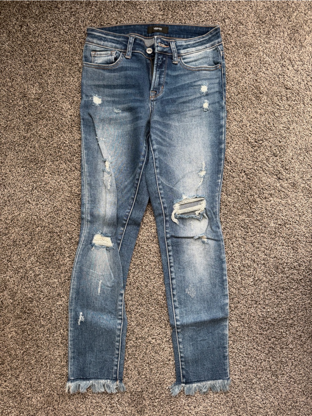 Vervet Distressed Skinny Jeans in Medium Blue by